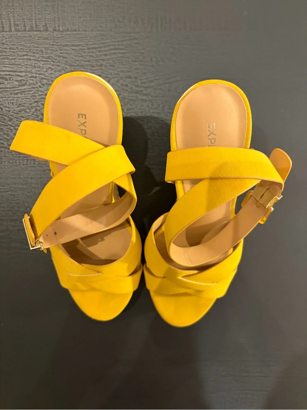 H&M Yellow Cork Wedge Sandals with Ankle Buckle